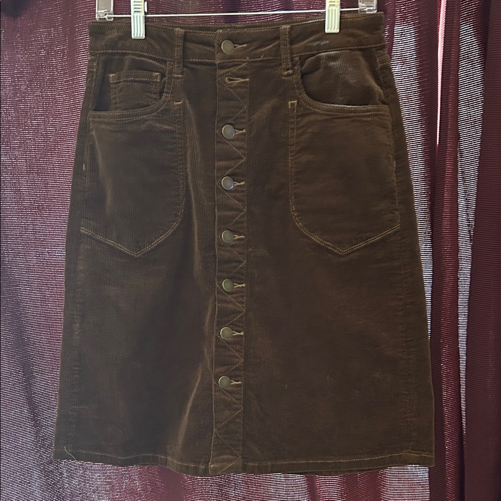 KUT Brown Corduroy Button-Front Skirt